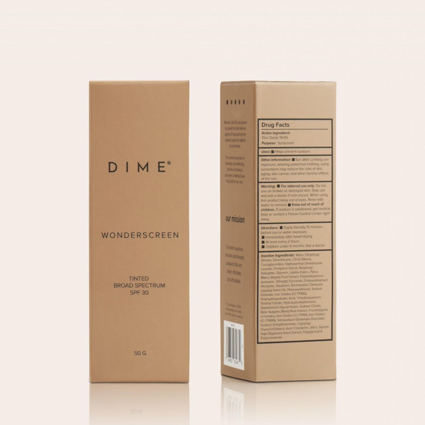 DIME Beauty Tinted Glow Wonderscreen SPF 30 - Mineral Tinted Moisturizer for Face with 19% Zinc Oxide, Skin-Enhancing Tone-Evening Sunscreen, Glow-Enhancing Tint, Vegan, Cruelty-Free, 50 g
