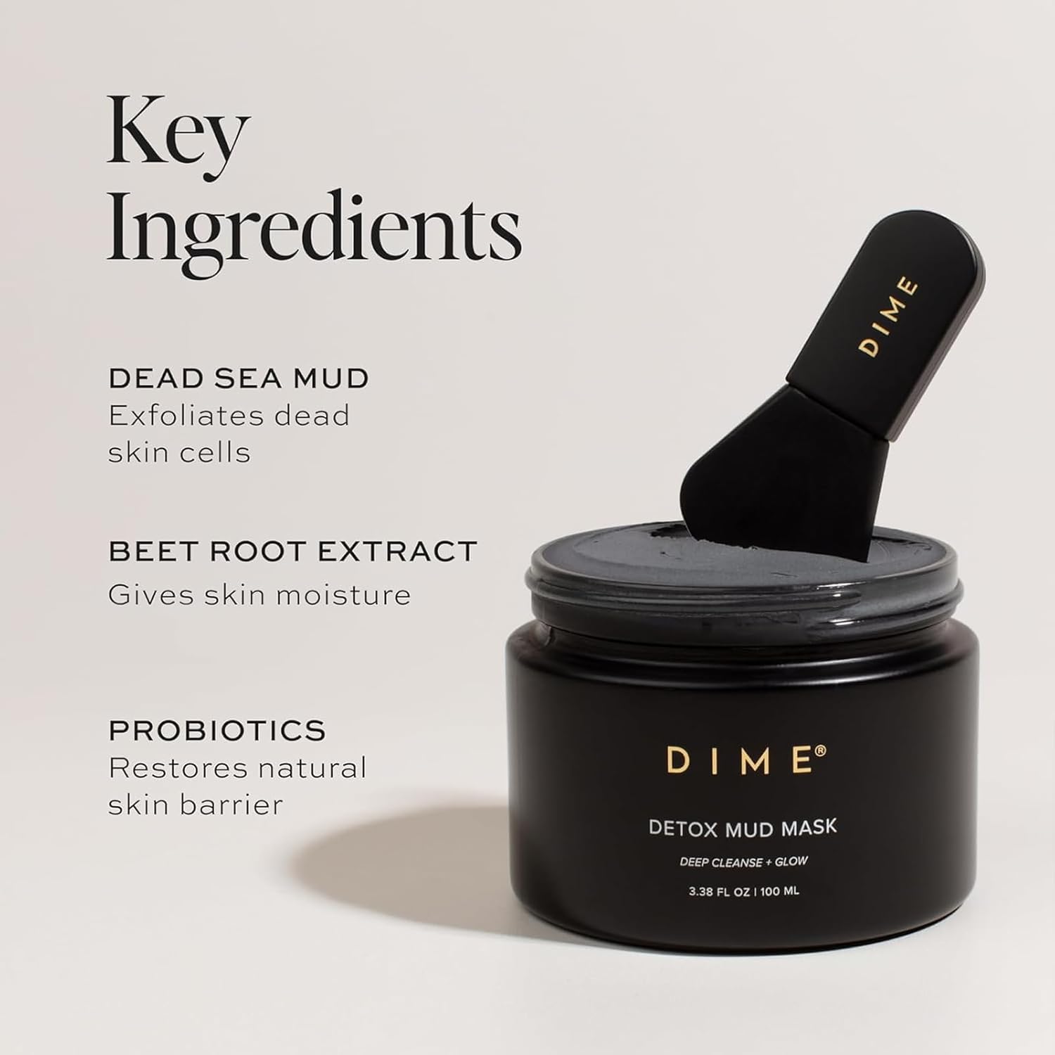 DIME Beauty Detox Mud Mask with Dead Sea Mud, Self Care Facial Mask that Nourishes and Brightens Dull Skin, 3.38 oz / 100 ml