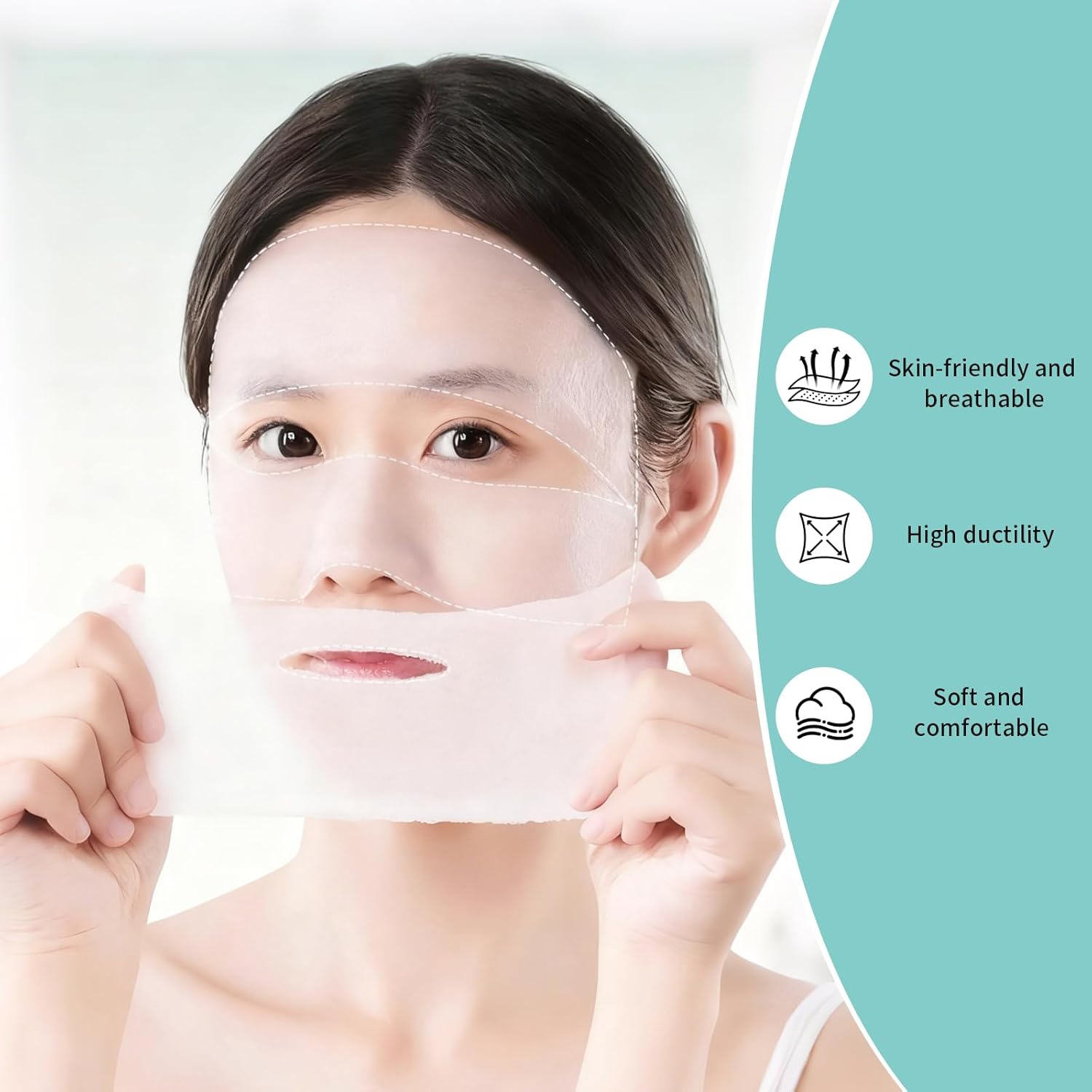 Stretchable Cotton Pads 200 Count - 100 with Nose & Mouth Opening + 100 Solid - for Face, Toner, Makeup & DIY Mask (3.9x4.7in, Pack of 1)
