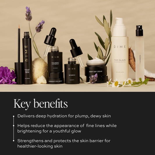 DIME Beauty Icons Collection - Travel Size Skincare Discovery Set with 7 Summers Perfume, Eyelash Boost Serum, Luminosity Eye, Glaze Body Oil, Hyaluronic Acid, Dewy Day Cream and TBT Serum